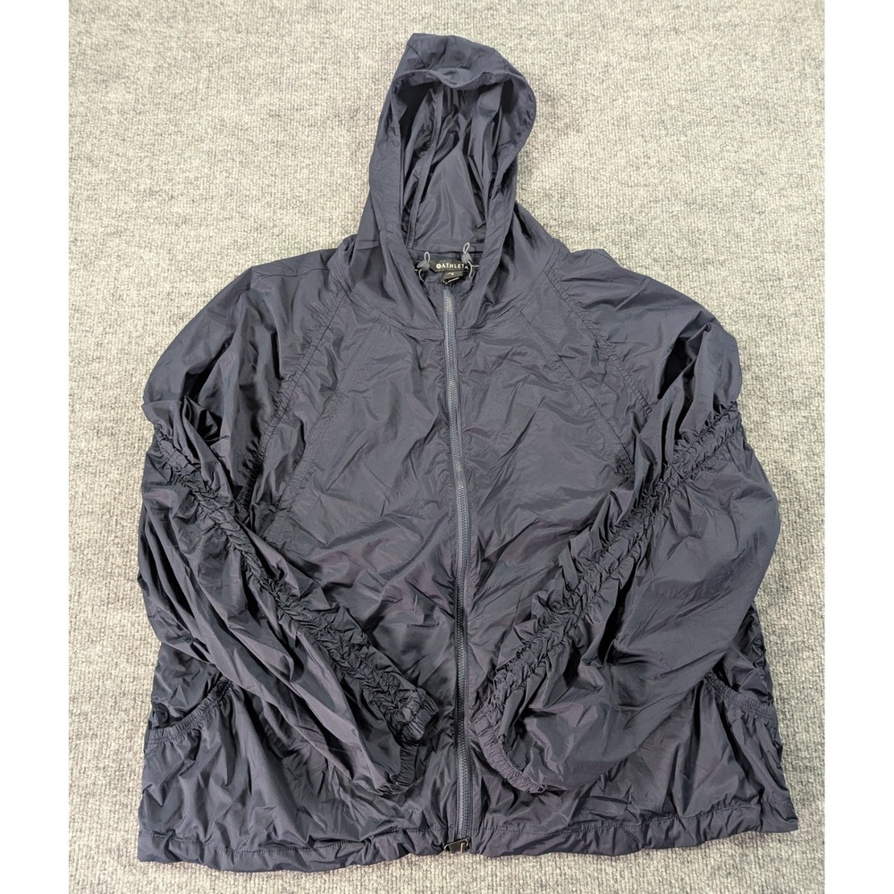 Athleta Expedition Windbreaker Jacket Women's Size Large Blue Ruched Sleeve